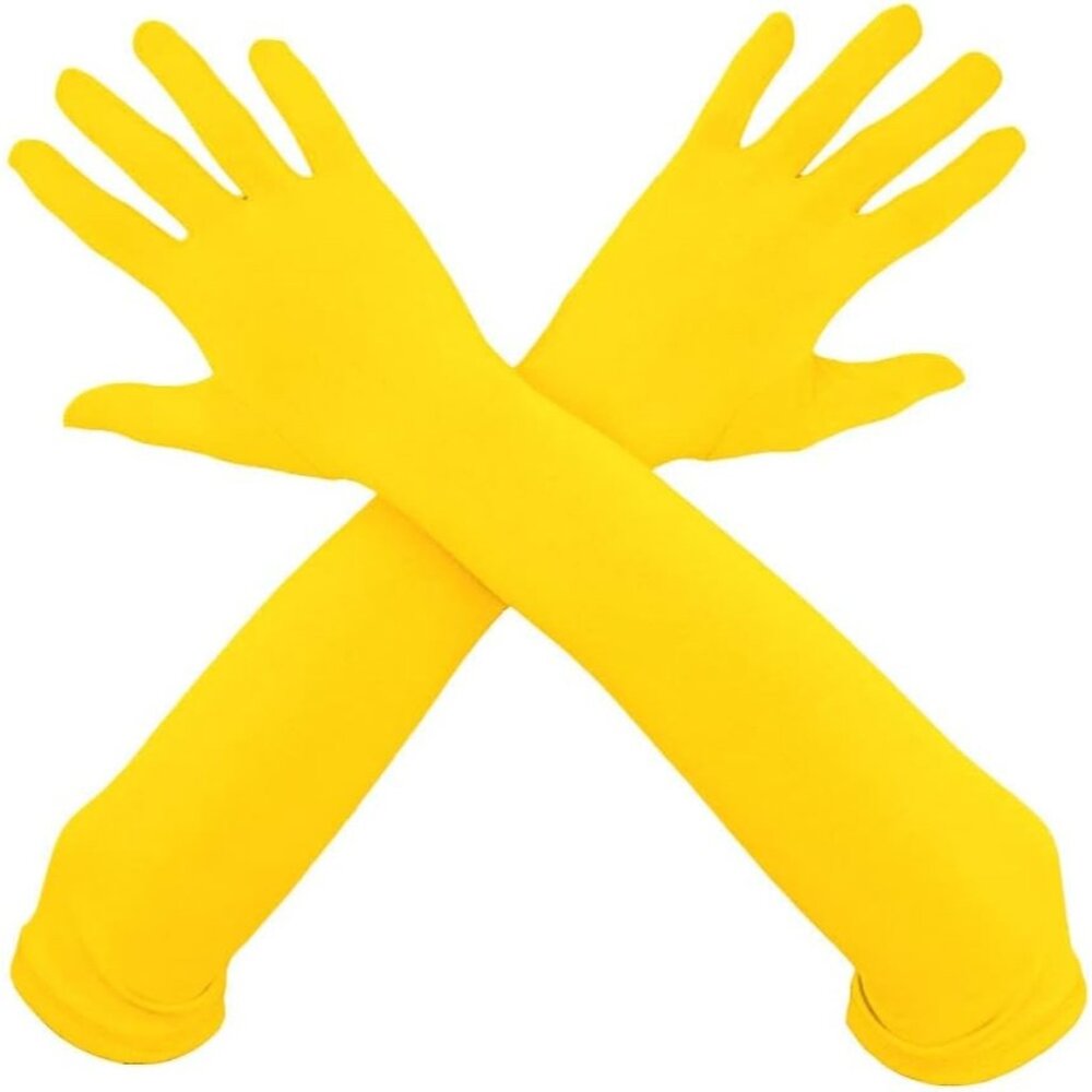 Women's Satin Yellow Gloves Elbow Length Full Finger Stretchy Party Costume